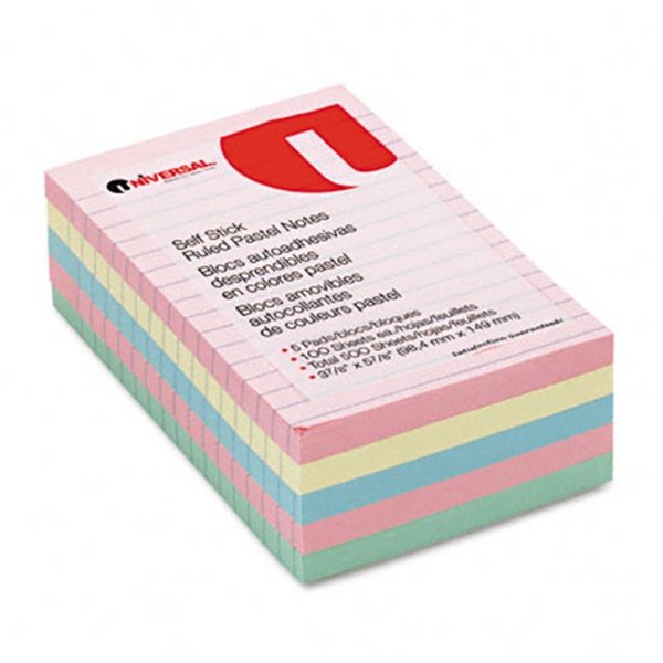 Universal Battery Universal 35616 Self-Stick Notes  4 x 6  Four Pastel Colors  Five 100-Sheet Pads Pack 35616